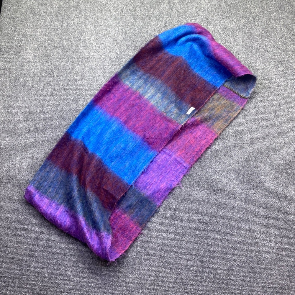 POKOLOKO Multi Color Striped Fuzzy Mohair Style Infinity Scarf Blue Purple